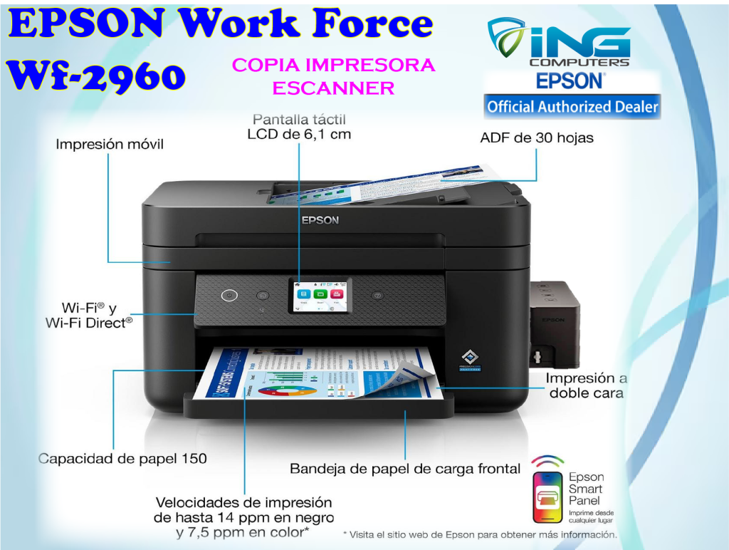 Impresora Epson Wf 2860 Wifi Duplex Adf Con Sistema De Tinta